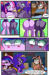 Size: 1800x2740 | Tagged: safe, artist:candyclumsy, derpibooru import, oc, oc:king speedy hooves, oc:princess luminescent love, oc:princess morning star, alicorn, pony, comic:the fusion flashback 2, alicorn princess, angry, basement, blushing, butt, canterlot, canterlot castle, chamber, comic, commissioner:bigonionbean, cutie mark, dat ass was fat, dat butt, embarrassed, ethereal mane, extra thicc, flank, flashback, forced, fusion, fusion:king speedy hooves, fusion:princess luminescent love, fusion:princess morning star, jewelry, magic, meme, merge, plot, royalty, secret room, shocked, surprised, swelling, writer:bigonionbean
