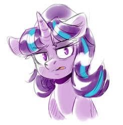 Size: 723x737 | Tagged: artist needed, source needed, safe, derpibooru import, starlight glimmer, pony, unicorn, colored sketch, looking at you, s5 starlight, simple background, solo, white background
