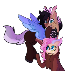 Size: 1392x1364 | Tagged: safe, artist:greyestgray, derpibooru import, oc, oc only, oc:gossamer, oc:tune, draconequus, hybrid, female, interspecies offspring, male, offspring, parent:discord, parent:fluttershy, parents:discoshy, simple background, transparent background