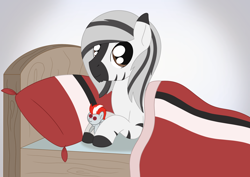 Size: 2220x1574 | Tagged: safe, artist:dyonys, derpibooru import, oc, oc:nik, zebra, bed, ducati, male, plushie, stallion