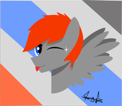 Size: 3824x3328 | Tagged: safe, artist:samsailz, derpibooru import, oc, pegasus, pony, :p, lineless, one eye closed, pegasus oc, solo, tongue out, wings, wink