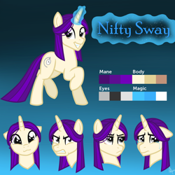 Size: 2048x2048 | Tagged: safe, artist:whitequartztheartist, derpibooru import, oc, oc:nifty sway, unicorn, reference sheet, solo