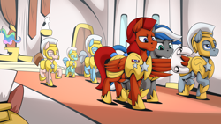 Size: 2560x1440 | Tagged: safe, artist:mysticalpha, derpibooru import, princess celestia, oc, oc only, oc:captain sunride, oc:cloud zapper, alicorn, pony, armor, canterlot, canterlot castle, male, royal guard, royal guard armor, stallion