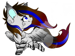 Size: 1439x1080 | Tagged: safe, artist:silentwolf-oficial, derpibooru import, oc, oc only, pegasus, pony, deviantart watermark, ethereal mane, looking back, obtrusive watermark, pegasus oc, simple background, smiling, solo, starry mane, tattoo, transparent background, watermark, wings