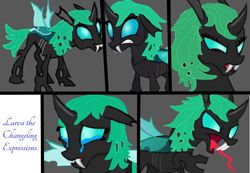 Size: 790x547 | Tagged: safe, artist:daisyrosepup16, derpibooru import, oc, oc only, changeling, base used, bust, changeling oc, crying, fangs, female, tongue out