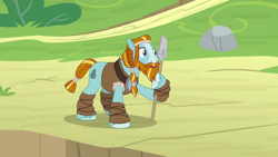 Size: 1920x1080 | Tagged: safe, derpibooru import, screencap, rockhoof, the ending of the end, rockhoof's shovel, shovel, solo