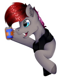 Size: 1492x1956 | Tagged: safe, artist:chazmazda, derpibooru import, oc, oc only, pegasus, pony, clothes, commission, eye shine, fluffy, happy, highlight, hooves, irn bru, photo, scarf, shade, shine, short hair, simple background, smiling, solo, throw, tongue out, transparent background, yeet