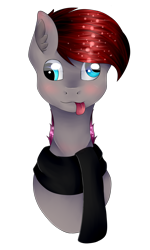 Size: 1492x2492 | Tagged: safe, artist:chazmazda, derpibooru import, oc, oc only, pony, bust, clothes, commission, derp, emote, eye shine, highlight, highlights, photo, portrait, scarf, shading, shine, simple background, solo, tongue out, transparent background