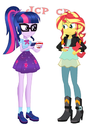 Size: 907x1262 | Tagged: safe, artist:jcpreactyt, derpibooru import, sci-twi, sunset shimmer, twilight sparkle, equestria girls, female, food, girlfriend, lesbian, pudding, relationship, scitwishimmer, shipping, simple background, sunsetsparkle, together forever, transparent background