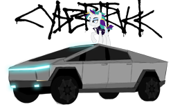 Size: 1849x1167 | Tagged: safe, artist:magicalicorn, derpibooru import, rarity, pony, unicorn, alternate hairstyle, punk, raised hoof, raripunk, simple background, solo, tesla, tesla cybertruck, transparent background