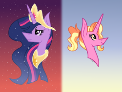 Size: 1941x1469 | Tagged: safe, artist:darbypop1, derpibooru import, luster dawn, princess twilight 2.0, twilight sparkle, twilight sparkle (alicorn), alicorn, pony, unicorn, the last problem, bust, mlp fim's tenth anniversary, portrait