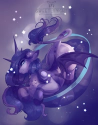 Size: 1600x2037 | Tagged: safe, artist:sweetlynight, derpibooru import, princess luna, alicorn, pony, bat wings, leonine tail, solo, speedpaint available, wings