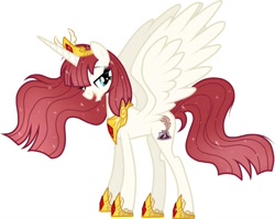 Size: 1280x1020 | Tagged: safe, artist:helenosprime, derpibooru import, oc, oc only, oc:fausticorn, alicorn, alternate design, crown, ethereal mane, female, jewelry, mare, regalia, simple background, solo, white background