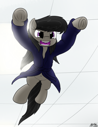 Size: 1837x2375 | Tagged: safe, artist:the-furry-railfan, derpibooru import, octavia melody, earth pony, pony, angry, bathrobe, bed mane, belly button, ceiling, clothes, frog (hoof), leaping, octavia is not amused, pounce, robe, screaming, this will end in pain, unamused, underhoof