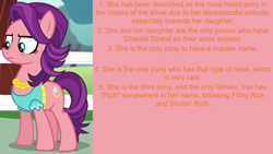 Size: 1920x1080 | Tagged: safe, derpibooru import, edit, edited screencap, editor:jaredking203, screencap, spoiled rich, earth pony, pony, crusaders of the lost mark, facts, female, mare, solo