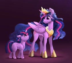 Size: 1920x1689 | Tagged: safe, artist:rysunkowasucharia, derpibooru import, princess twilight 2.0, twilight sparkle, twilight sparkle (alicorn), unicorn twilight, alicorn, pony, unicorn, the last problem, blank flank, cute, duality, female, filly, filly twilight sparkle, looking at each other, mare, older, older twilight, self paradox, self ponidox, time paradox, younger