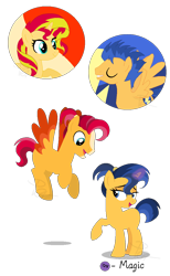 Size: 718x1163 | Tagged: safe, artist:pegasister64, derpibooru import, flash sentry, sunset shimmer, oc, family, female, flashimmer, male, offspring, parent:flash sentry, parent:sunset shimmer, parents:flashimmer, shipping, simple background, straight, transparent background