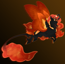 Size: 2411x2357 | Tagged: safe, artist:seffiron, derpibooru import, oc, oc:blood moon, hybrid, colored wings, magical lesbian spawn, multicolored wings, offspring, parent:autumn blaze, parent:princess luna, solo, wings