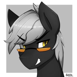 Size: 894x894 | Tagged: safe, artist:potzm, derpibooru import, oc, oc only, oc:naper, earth pony, pony, bust, glasses, male, portrait, simple background, smug, solo, stallion