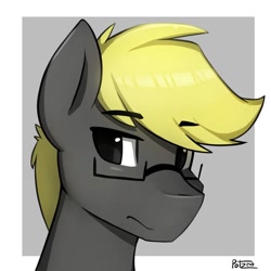 Size: 894x894 | Tagged: safe, artist:potzm, derpibooru import, oc, oc only, oc:trestle, earth pony, pony, bust, glasses, male, portrait, simple background, solo, stallion