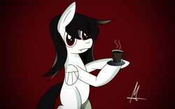 Size: 3000x1871 | Tagged: safe, artist:almaustral, derpibooru import, oc, oc only, pegasus, pony, coffee, cup, pegasus oc, signature, solo, wings