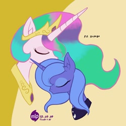 Size: 1280x1281 | Tagged: safe, artist:branewashpv, derpibooru import, princess celestia, princess luna, alicorn, pony, friendship is magic, anniversary, eyes closed, female, mlp fim's tenth anniversary, s1 luna