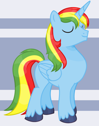 Size: 3017x3841 | Tagged: safe, artist:starglaxy, artist:thieeur-nawng, derpibooru import, oc, oc only, alicorn, pony, abstract background, alicorn oc, base used, eyes closed, horn, male, not rainbow dash, solo, stallion, unshorn fetlocks, wings