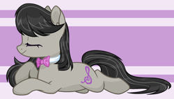 Size: 2056x1172 | Tagged: safe, artist:katnekobase, artist:thieeur-nawng, derpibooru import, octavia melody, earth pony, pony, base used, bowtie, eyes closed, female, lying down, mare, prone, solo