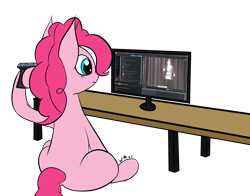 Size: 2118x1662 | Tagged: safe, artist:wapamario63, pinkie pie, earth pony, pony, gun, imminent suicide, monitor, screen, simple background, solo, table, transparent background