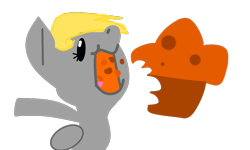 Size: 1000x600 | Tagged: safe, anonymous artist, derpibooru import, derpy hooves, pegasus, pony, /mlp/, beady eyes, drawthread, eating, food, muffin, open mouth, requested art, simple background, solo, transparent background