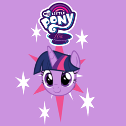 Size: 720x720 | Tagged: safe, artist:andoanimalia, artist:blackgryph0n, artist:funimation2002, derpibooru import, twilight sparkle, caption, cutie mark, image macro, mlp fim's tenth anniversary, my little pony logo, solo, text