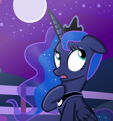 Size: 746x799 | Tagged: safe, artist:grapefruitface1, derpibooru import, princess luna, alicorn, pony, base used, fence, looking to the right, moon, night, outdoors