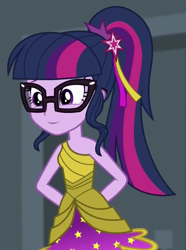 Size: 704x945 | Tagged: safe, derpibooru import, edit, edited screencap, editor:mycarhasamoustache, screencap, sci-twi, twilight sparkle, dance magic, equestria girls, spoiler:eqg specials, clothes, cropped, dress, solo