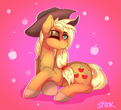 Size: 1563x1419 | Tagged: safe, artist:aaa-its-spook, derpibooru import, applejack, earth pony, pony, female, mare, one eye closed, solo, wink