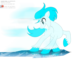 Size: 3657x3129 | Tagged: safe, artist:niban-destikim, derpibooru import, oc, oc only, oc:cryo, pony, unicorn, floppy ears, grin, high res, ice, looking back, male, one hoof raised, patreon, patreon logo, patreon reward, raised hoof, simple background, sliding, smiling, solo, stallion, transparent background, unshorn fetlocks