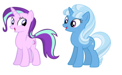 Size: 1036x633 | Tagged: safe, artist:rachelj07, derpibooru import, starlight glimmer, trixie, pony, unicorn, hairstyle swap