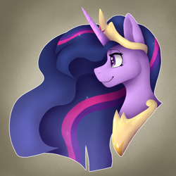 Size: 1500x1500 | Tagged: safe, artist:sursiq, derpibooru import, princess twilight 2.0, twilight sparkle, twilight sparkle (alicorn), alicorn, pony, the last problem, bust, canon, crown, eyelashes, female, horn, jewelry, lineless, mlp fim's tenth anniversary, regalia, solo