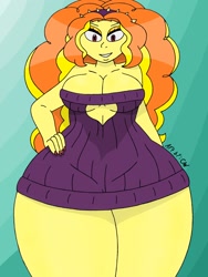 Size: 1932x2576 | Tagged: safe, artist:c_w, derpibooru import, adagio dazzle, equestria girls, adagiazonga dazzle, breasts, cleavage, clothes, eyeshadow, hand on hip, impossibly large hips, looking at you, makeup, nail polish, plump, smiling, smiling at you, sweater, thighs, thunder thighs, underboob, wide hips