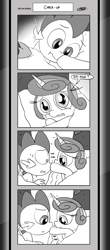 Size: 1451x3300 | Tagged: safe, artist:loreto-arts, derpibooru import, princess flurry heart, spike, dragon, pony, comic:friendship is innuendo, comic:friendship is innuendo vol. 2, boop, comic, monochrome, winged spike