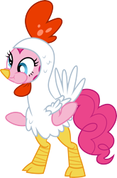 Size: 3000x4540 | Tagged: safe, artist:cloudyglow, derpibooru import, pinkie pie, earth pony, pony, luna eclipsed, animal costume, bipedal, chicken pie, chicken suit, clothes, costume, nightmare night, simple background, solo, transparent background, vector