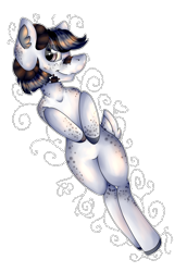 Size: 2452x3572 | Tagged: safe, artist:chazmazda, derpibooru import, oc, oc only, pony, art trade, black and white, coat markings, dots, eye shine, freckles, fullbody, glow, grayscale, happy, highlight, highlights, hooves, horns, monochrome, photo, plaster, shade, shading, shine, simple background, smiling, solo, tail, transparent background, white