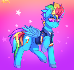 Size: 1714x1630 | Tagged: safe, artist:aaa-its-spook, derpibooru import, rainbow dash, pegasus, pony, clothes, female, mare, solo, sunglasses, uniform