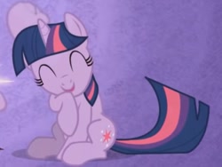 Size: 901x676 | Tagged: safe, derpibooru import, screencap, twilight sparkle, friendship is magic, season 1, cropped, female, giggling, happy, laughter song, mare, sitting, smiling, solo