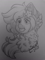 Size: 3072x4096 | Tagged: safe, artist:silentwolf-oficial, derpibooru import, oc, oc only, earth pony, pony, :p, bust, chest fluff, ear fluff, earth pony oc, lineart, monochrome, signature, solo, tongue out, traditional art