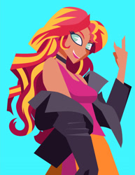 Size: 1276x1650 | Tagged: safe, artist:samoht-lion, derpibooru import, sunset shimmer, equestria girls, blue background, kotobukiya, kotobukiya sunset shimmer, lineless, pacman eyes, simple background, solo