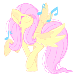 Size: 2048x2045 | Tagged: safe, artist:lillithenettix, derpibooru import, fluttershy, pegasus, pony, cute, eyes closed, female, high res, mare, music notes, shyabetes, simple background, solo, two toned wings, white background, wings