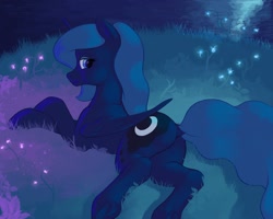 Size: 2500x2000 | Tagged: safe, artist:escdev, derpibooru import, princess luna, alicorn, pony, butt, dock, female, flower, frog (hoof), high res, lying down, mare, moonbutt, night, plot, profile, prone, redraw, solo, underhoof, water