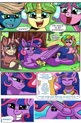 Size: 1800x2740 | Tagged: safe, artist:candyclumsy, derpibooru import, oc, oc:candy clumsy, oc:king speedy hooves, oc:queen galaxia, oc:tommy the human, alicorn, earth pony, pegasus, pony, unicorn, comic:attack on an alicorn, alicorn oc, child, colt, comic, commissioner:bigonionbean, cuddling, cute, cutie mark, dawwww, dialogue, father and child, father and son, female, flashback, fusion, fusion:king speedy hooves, fusion:queen galaxia, happy, horn, husband and wife, jewelry, magic, male, mare, mother and child, mother and son, paper, parent and child, park, random pony, regalia, scroll, sleeping, squee, stallion, wings, writer:bigonionbean