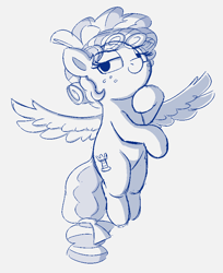 Size: 690x847 | Tagged: safe, artist:heretichesh, derpibooru import, cozy glow, pegasus, pony, bow, female, filly, freckles, hair bow, monochrome, sketch, smug, solo, tail bow, wings