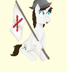 Size: 2600x2800 | Tagged: safe, artist:fdv.alekso, derpibooru import, oc, oc only, pony, unicorn, aspa de borgoña, flag, helmet, solo